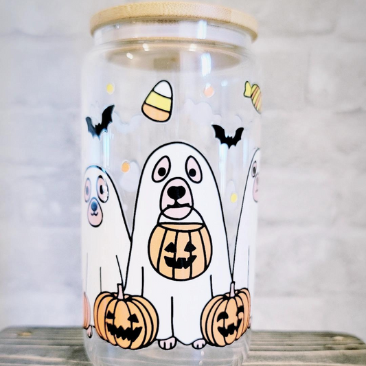 Halloween Ghost Dog Glass Cup